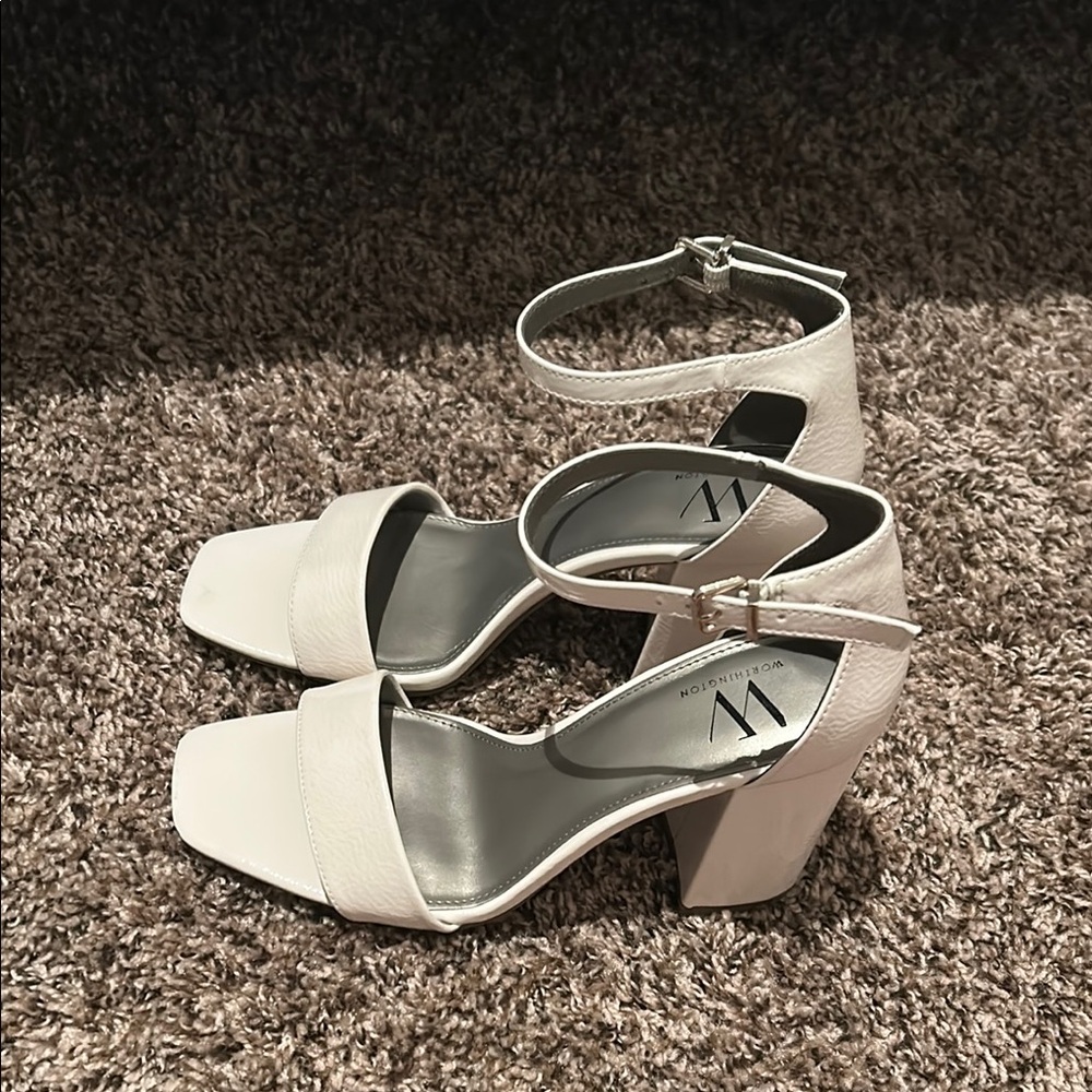 White Square Toe Heels
